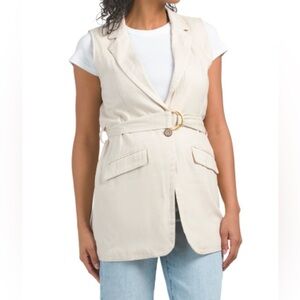 Ellen Tracy Cream Belted Vest